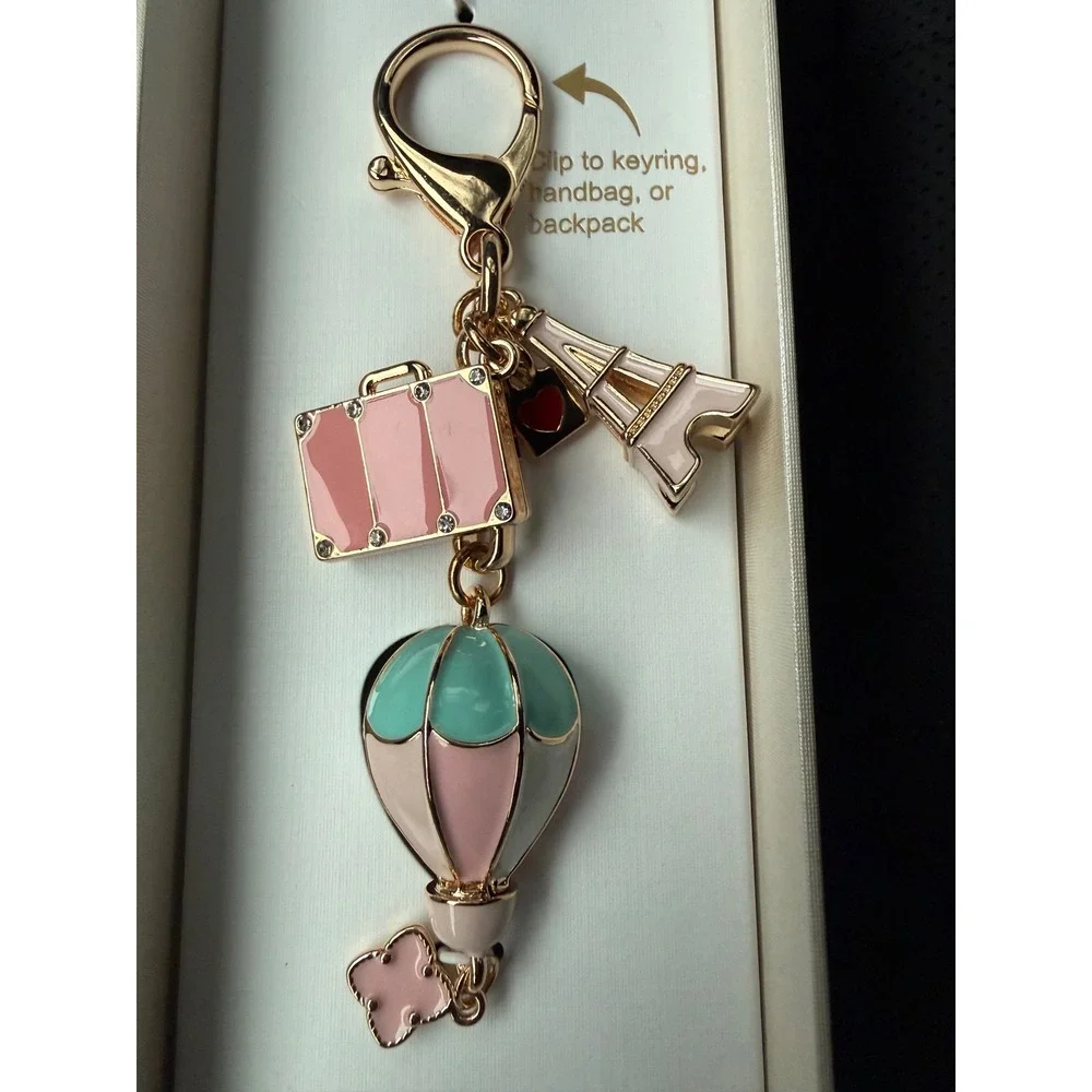 Piper K Paris Travel Bag Charm Keychain Hot Air Balloon Eiffel‎ Tower Suitcase